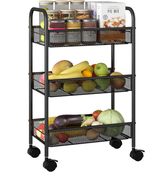 3 Tier Steel Rolling Storage Shelf Utility Cart for Kitchen and Home