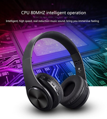 3D Stereo Noise Reduction Bluetooth Wireless Headphones Black