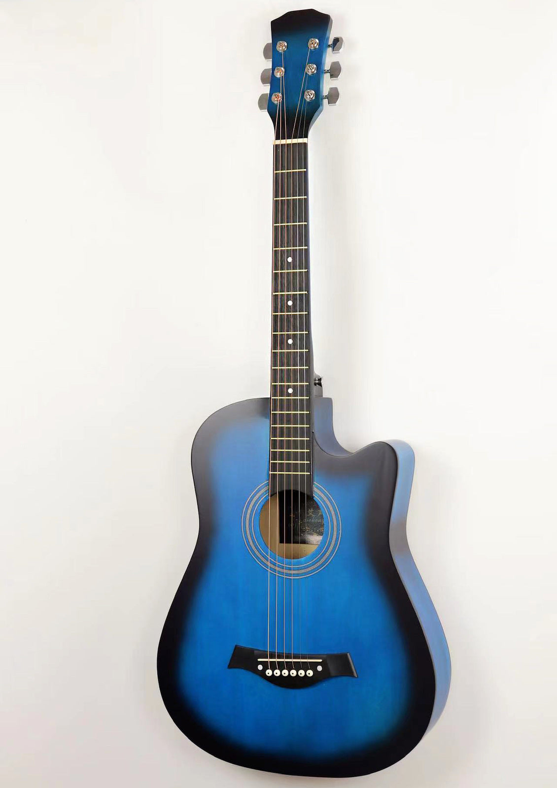 38" Acoustic Guitar Natural Wood Blue Premium Quality