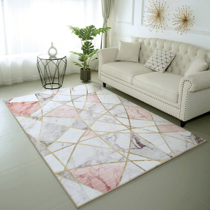 XL Extra Large 300 x 200 Luxury Plush Comfort Pink Marble Rug Carpet Mat