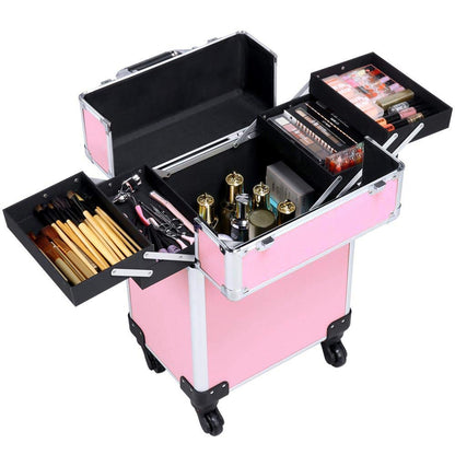 Professional Beauty Makeup Travel Organizer Suitcase for Cosmetics Pink