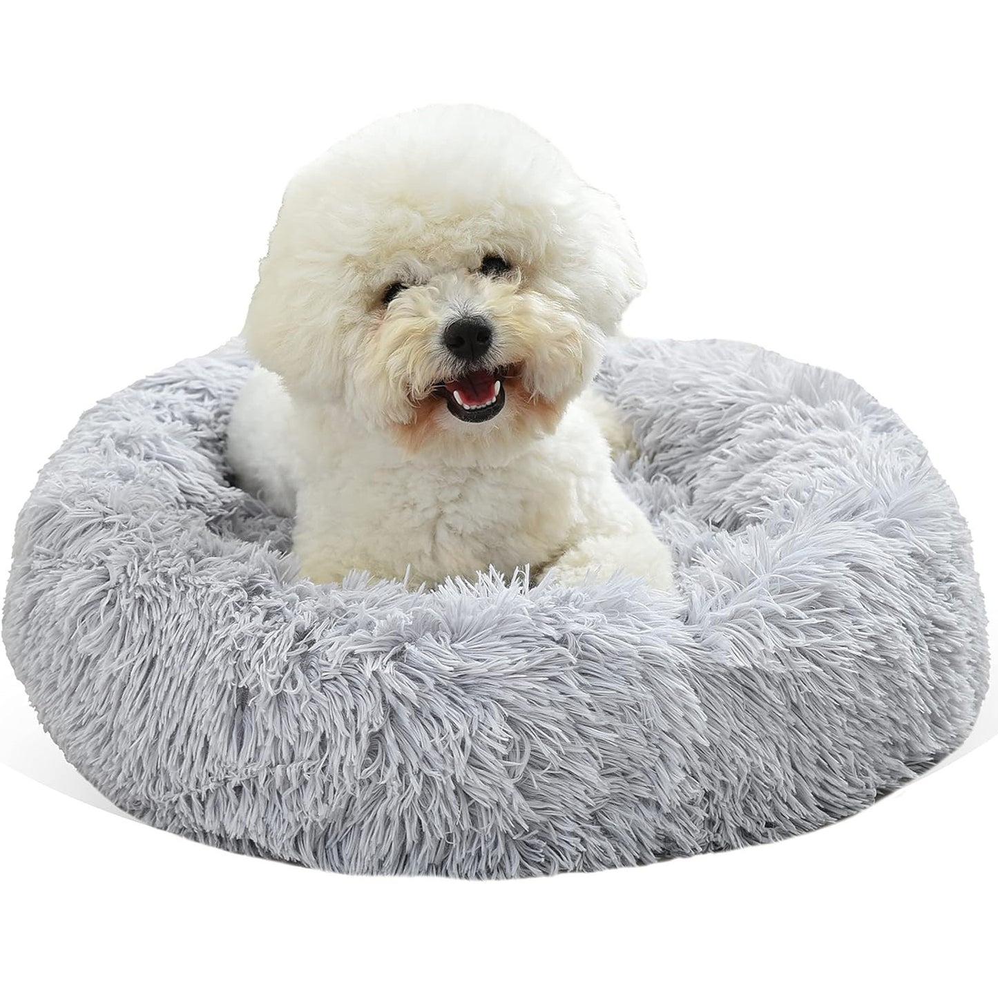 40cm Cozy Plush Soft Fluffy Pet Bed for Dogs and Cats Light Grey