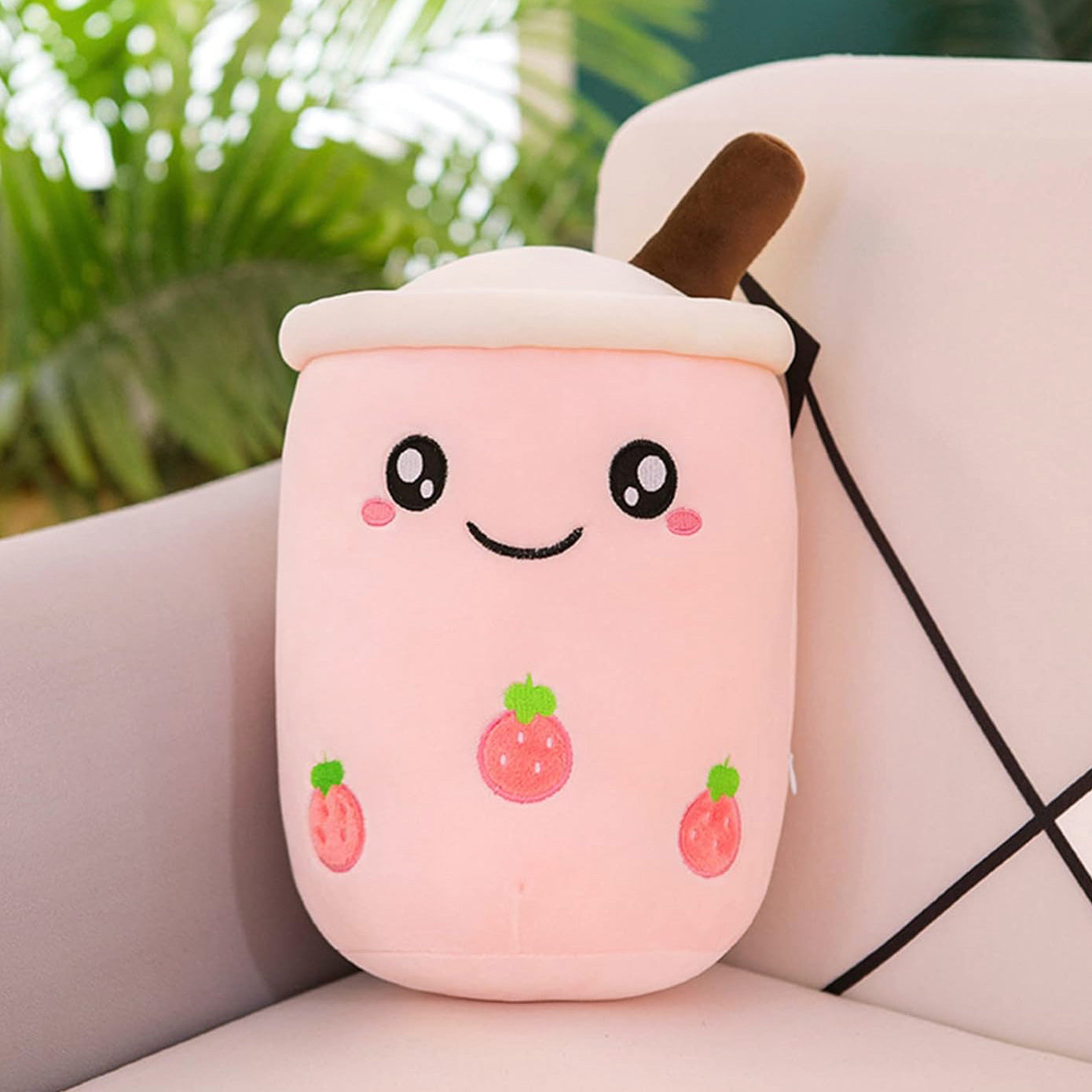 Cuddly Boba Tea Plush Toy Pillow Adorable Pink