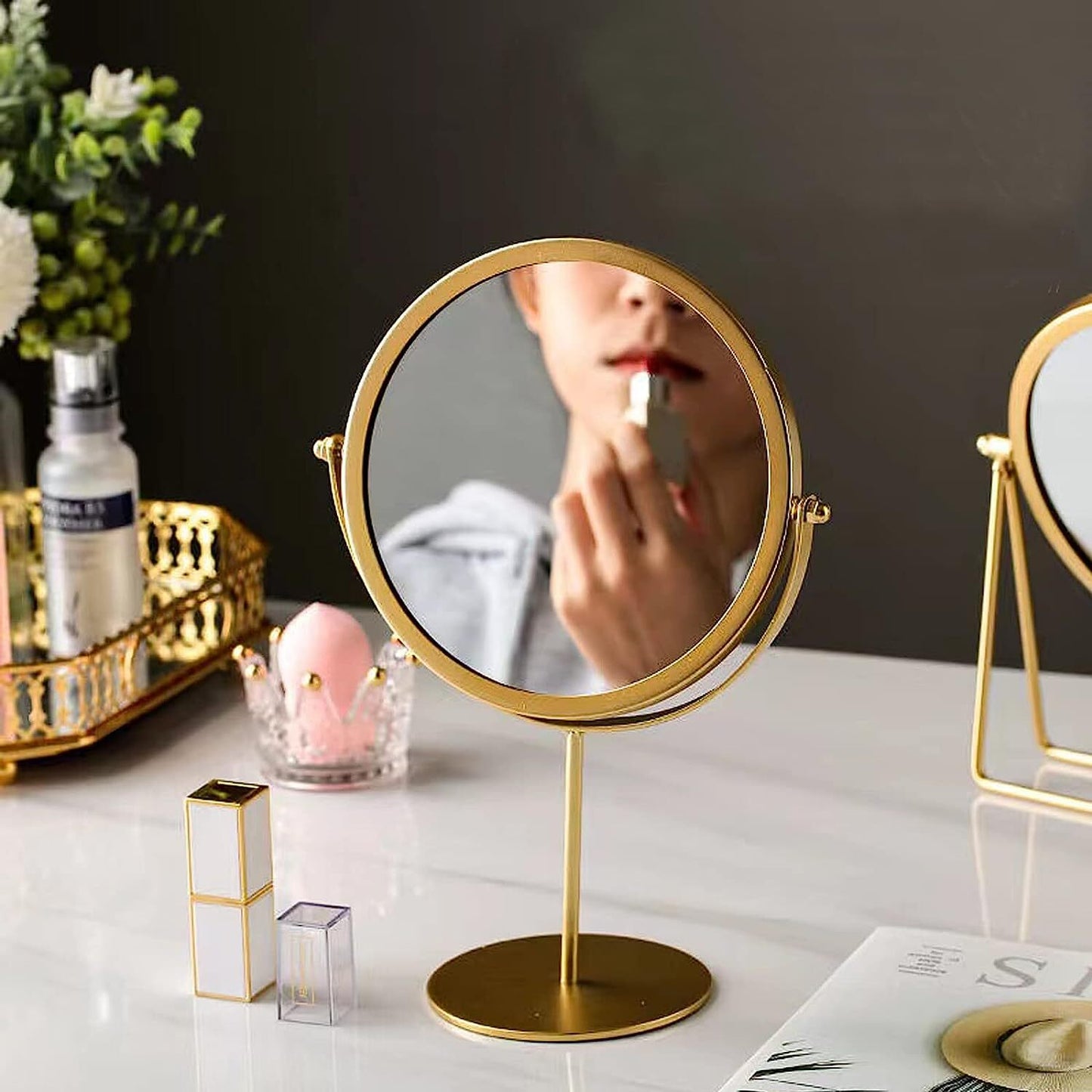 360-Degree Rotating Vanity Mirror for Makeup and Dressing Gold