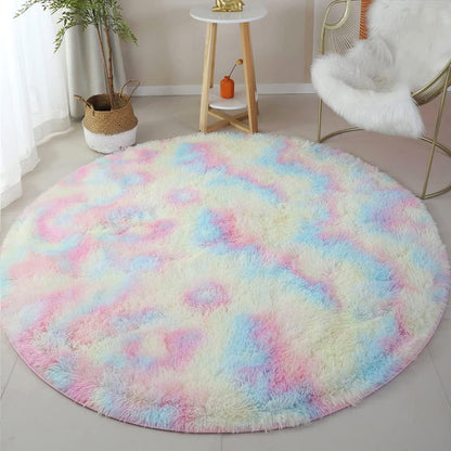 2m Large Infinity Round Shag Rug Soft Cozy Rainbow Dream