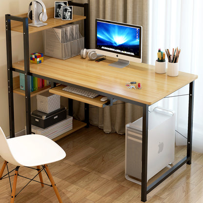 Large Wood Steel Computer Desk with Storage Shelves for Home Office - Oak