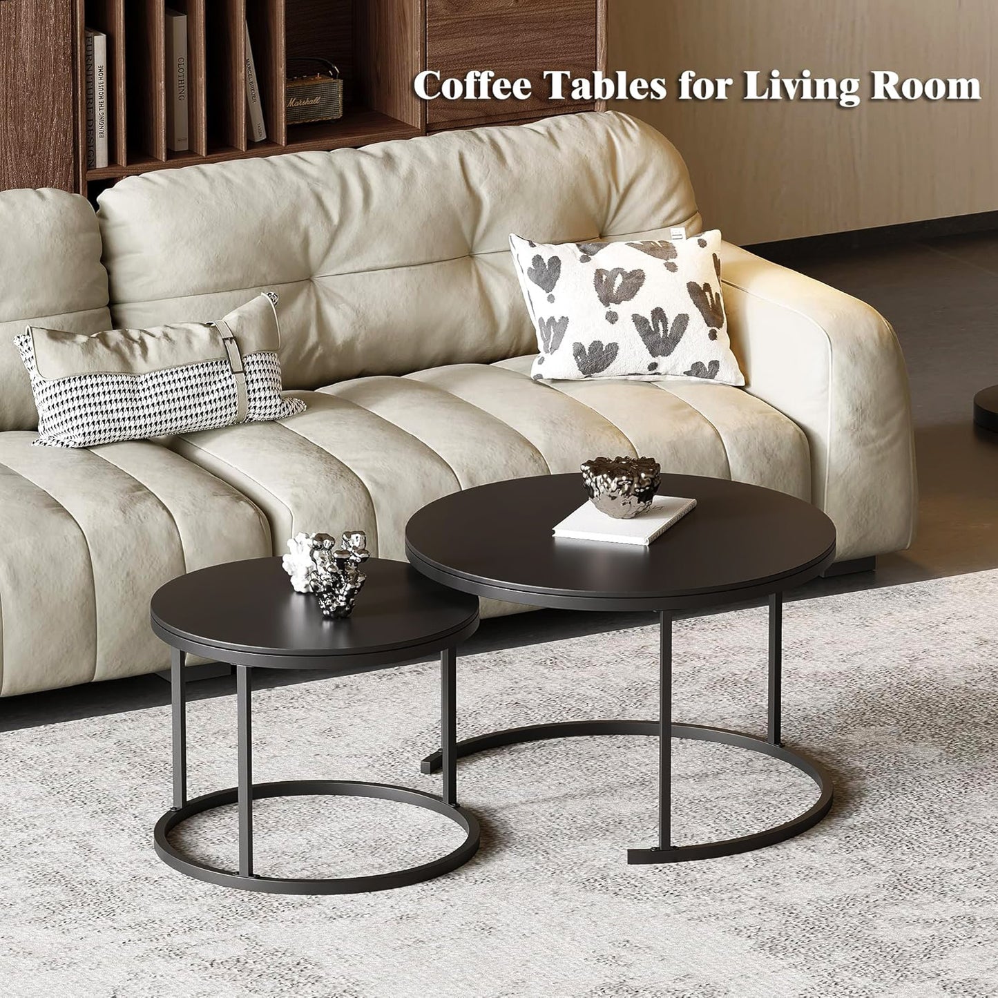 Stylish Black Nesting Coffee Tables Modern Living Room Furniture Set