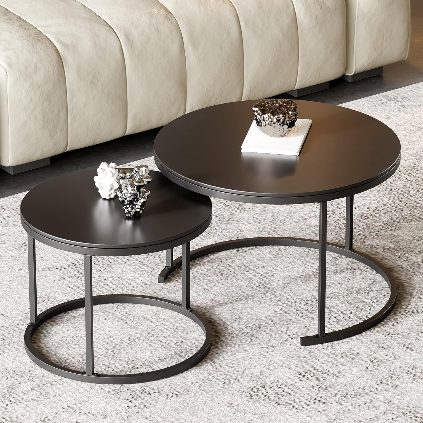 Stylish Black Nesting Coffee Tables Modern Living Room Furniture Set