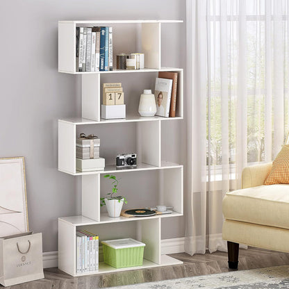 5 Tier Modern White Bookshelf Display Storage Shelving Unit Home Office