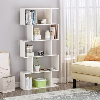 5 Tier Modern White Bookshelf Display Storage Shelving Unit Home Office