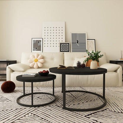 Stylish Black Nesting Coffee Tables Modern Living Room Furniture Set