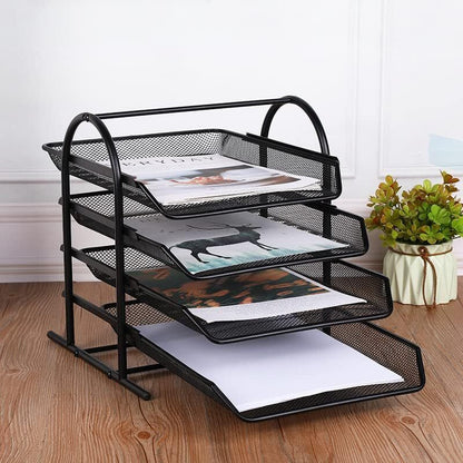 4-Tier Office Document Tray Paper Magazine Desk Organizer Black