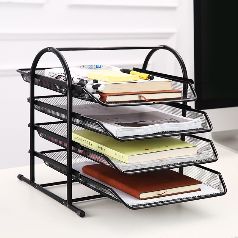 4-Tier Office Document Tray Paper Magazine Desk Organizer Black