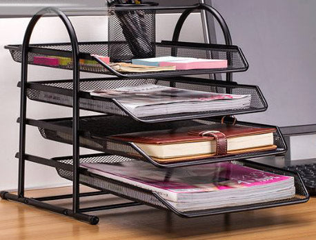 4-Tier Office Document Tray Paper Magazine Desk Organizer Black