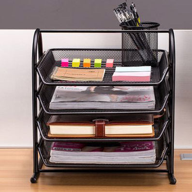 4-Tier Office Document Tray Paper Magazine Desk Organizer Black