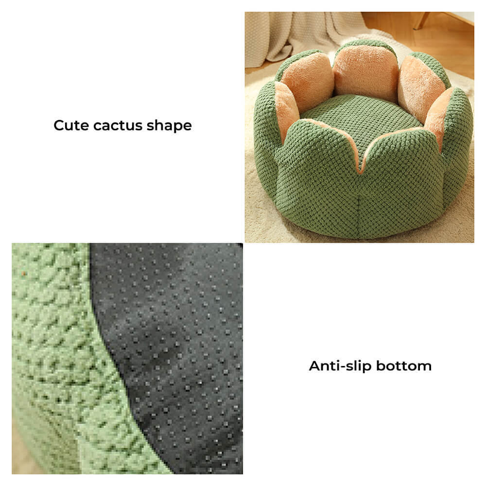 50cm Cozy Cactus Flower Pet Bed for Cats and Dogs Grey