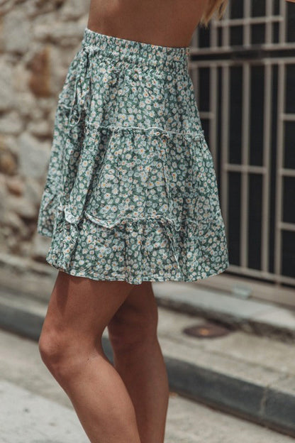 Floral Frill Trim Skirt Trendy Green Fashion