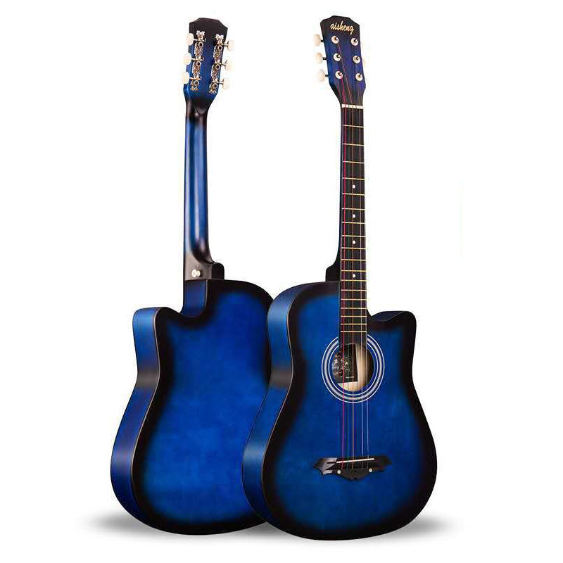 38" Acoustic Guitar Natural Wood Blue Premium Quality