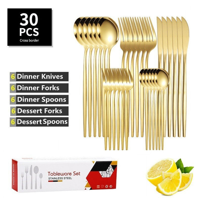 30 Piece Stainless Steel Cutlery Set Elegant Gold Flatware for Kitchen Dining