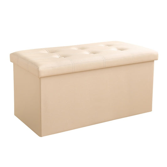 XL Foldable Storage Ottoman PU Leather Beige