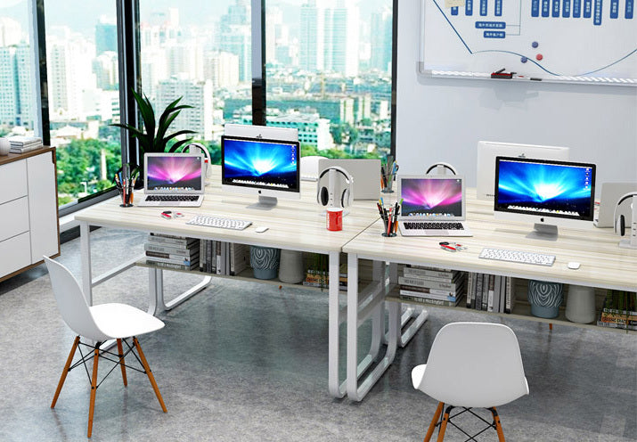 Modern White Wood and Steel Computer Desk