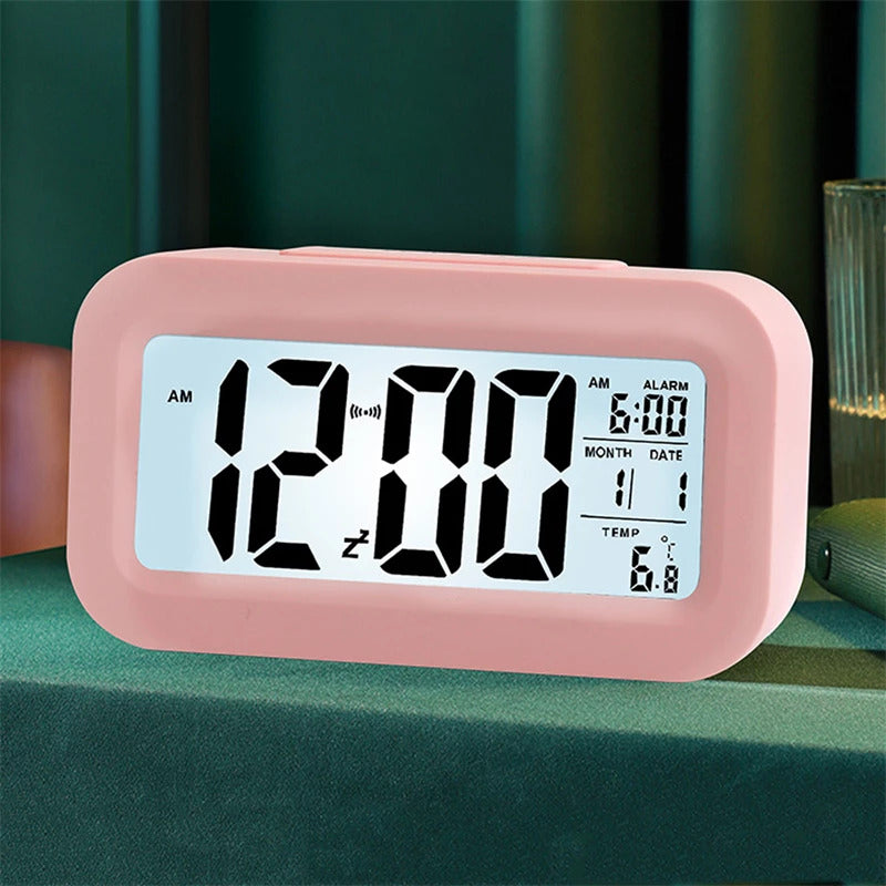 Automatic Digital Sensor Snooze Alarm Clock for Desk Pink