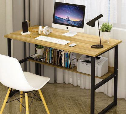 Modern Wood and Metal Computer Desk with Shelf Oak