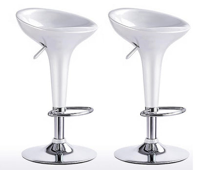 Set of 2 High Gloss Designer Bar Stools Modern White