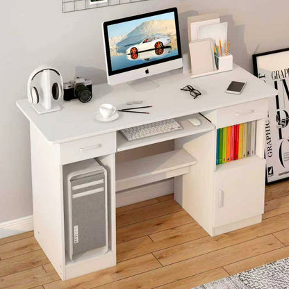 Executive Modern Office Desk with Storage Shelves White Oak
