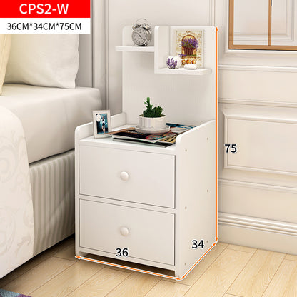 Tall Bedside Table with Chest of Drawers and Shelf White