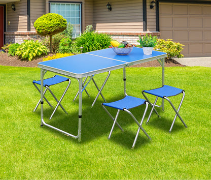 5-Piece Folding Camping Table and Chairs Set for Outdoor Activities Blue