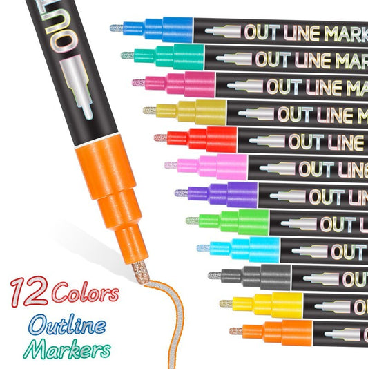 Magic Glitter Art Drawing Pens 12 Colours Metallic Outline Markers