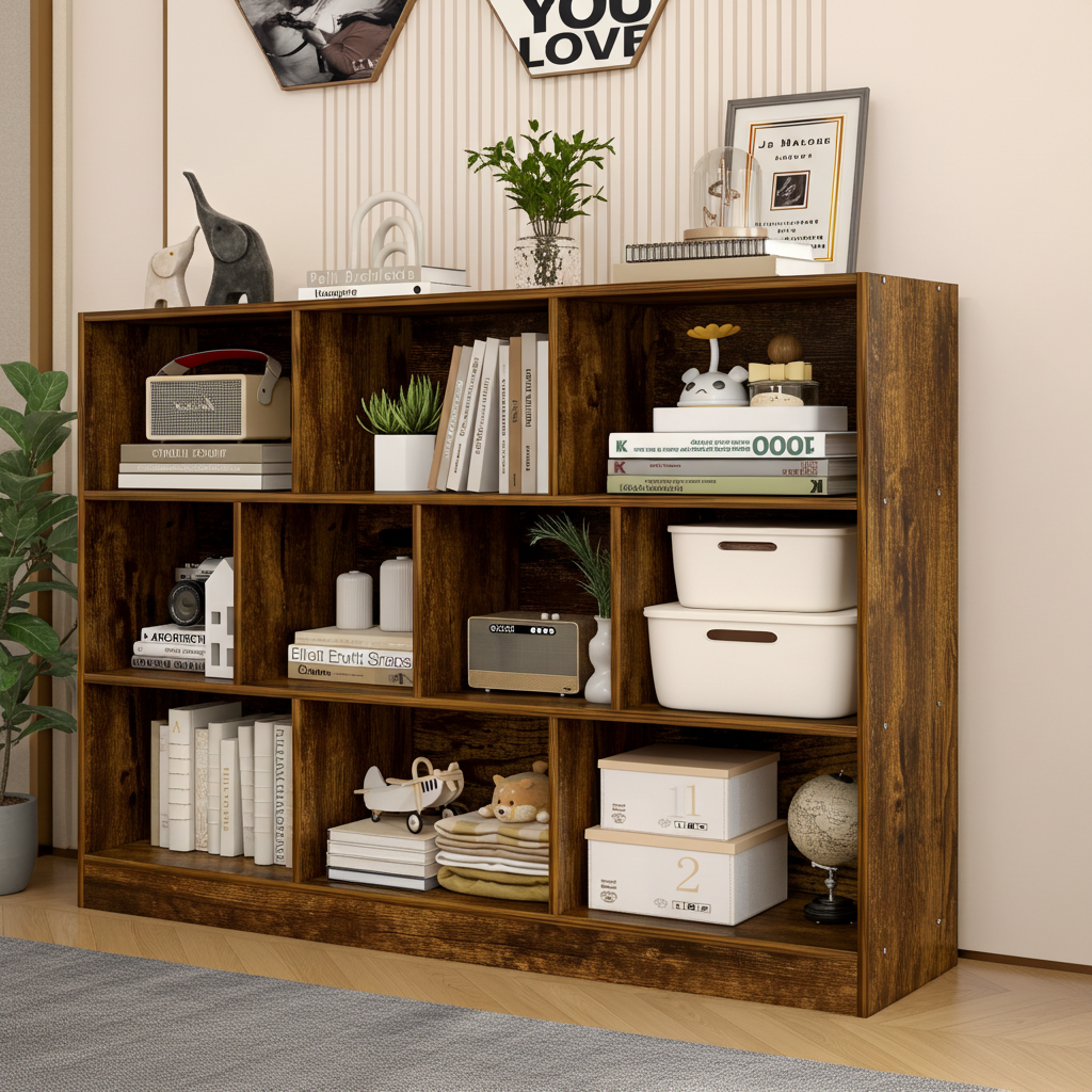 9 Shelf Bookshelf Display Cabinet Bookcase Shelf Organiser Rustic Wood
