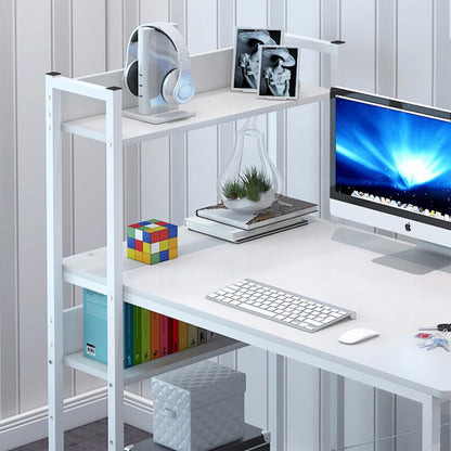 Modern Workstation Computer Desk with Storage Shelves White