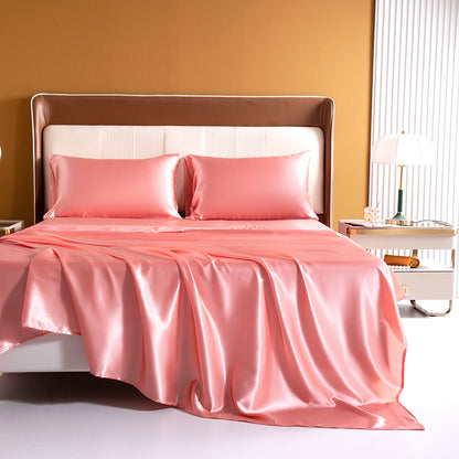 Queen Silky Satin Bed Sheet Set Luxurious Soft Bedding Rose Gold