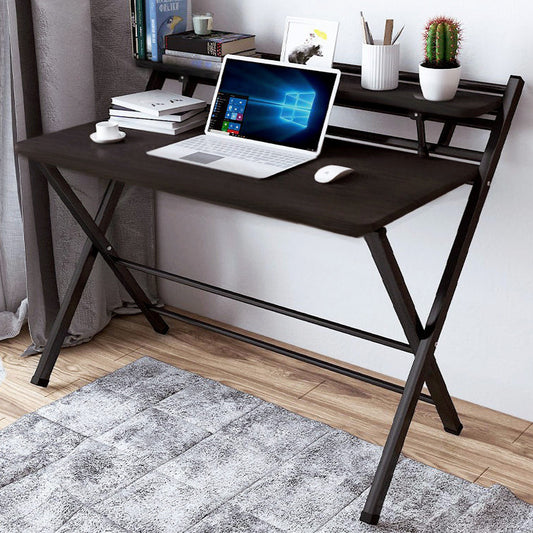 100cm Smart Space-Saving Folding Desk with Shelf Black Walnut