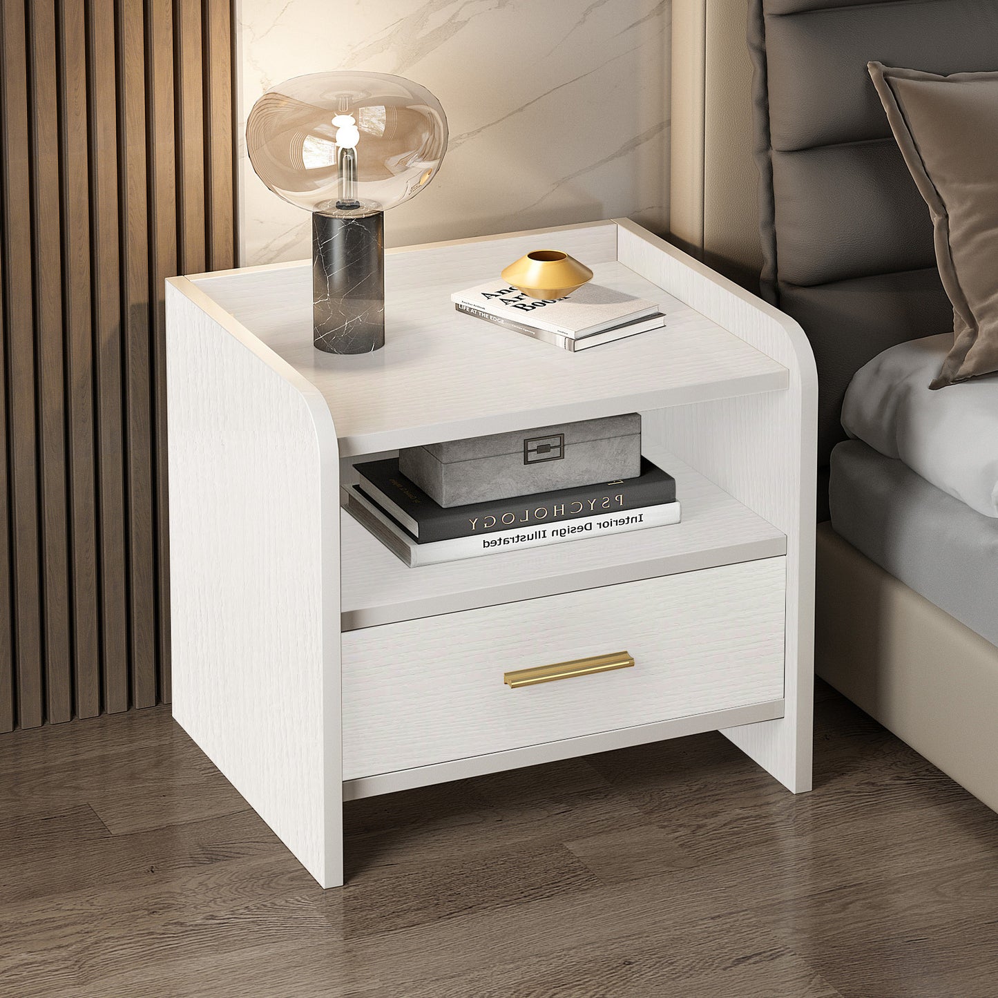 Elegant White Bedside Table Nightstand with Drawer