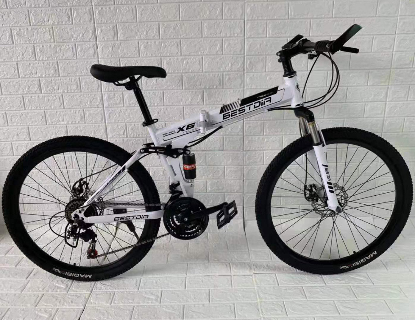 21 Speed Dual Suspension Foldable Mountain Bike White Black