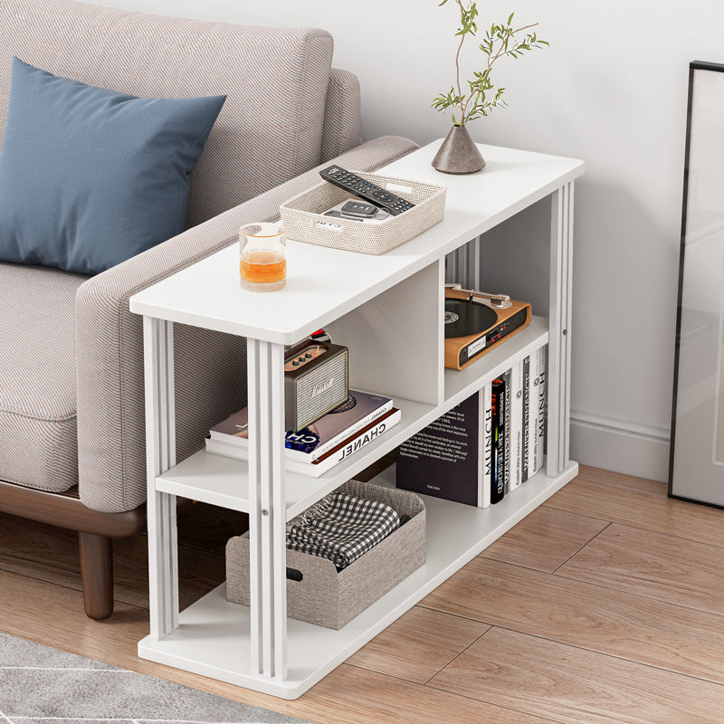 Stylish Wood and Steel Sofa Side Table with Shelves White