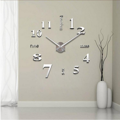 Large 3D Luxe DIY Wall Clock Modern Home Decoration Silver