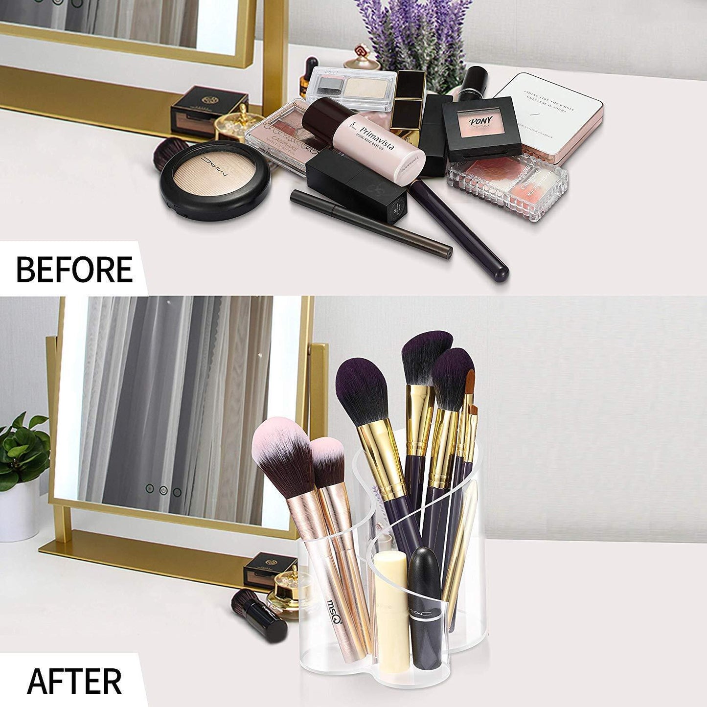 Acrylic Makeup Brush Holder Cosmetic Organizer for Vanity and Desktop