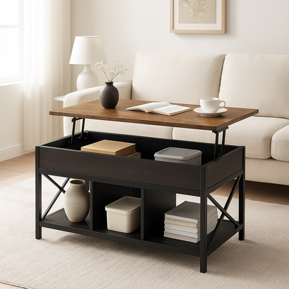 Multifunction Lift Top Coffee Table with Storage Shelf Organizer