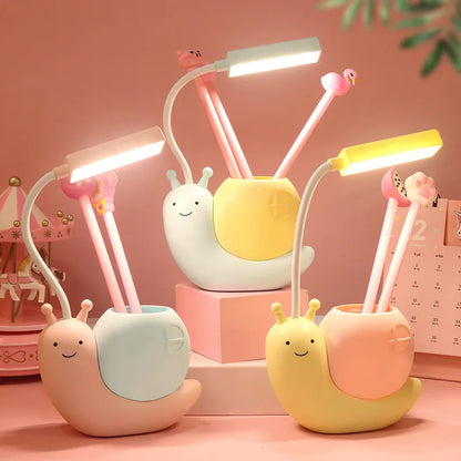 Adorable Snail LED Desk Lamp USB Rechargeable Night Light with Pen Holder