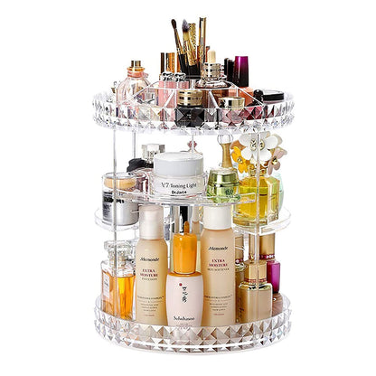 360 Degree Rotating Crystal Diamond Makeup Organizer for Jewelry and Cosmetics