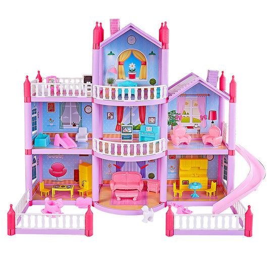 Large 3-Level Dreamhouse Mansion Dollhouse with Dolls and Furniture for Princesses