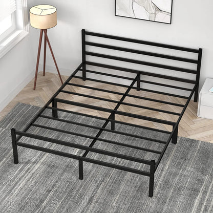 Queen Size Heavy Duty Metal Platform Bed Frame Black Steel