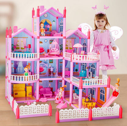 4-Level Dreamhouse Mansion Dollhouse with Furniture and Princess Dolls