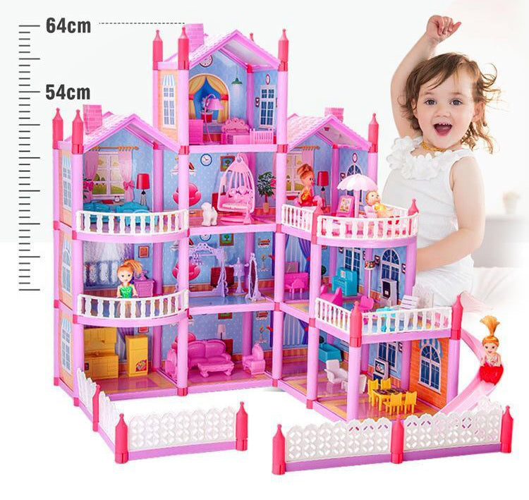 4-Level Dreamhouse Mansion Dollhouse with Furniture and Princess Dolls