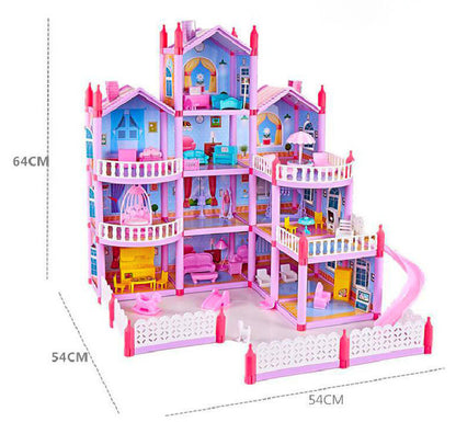 4-Level Dreamhouse Mansion Dollhouse with Furniture and Princess Dolls