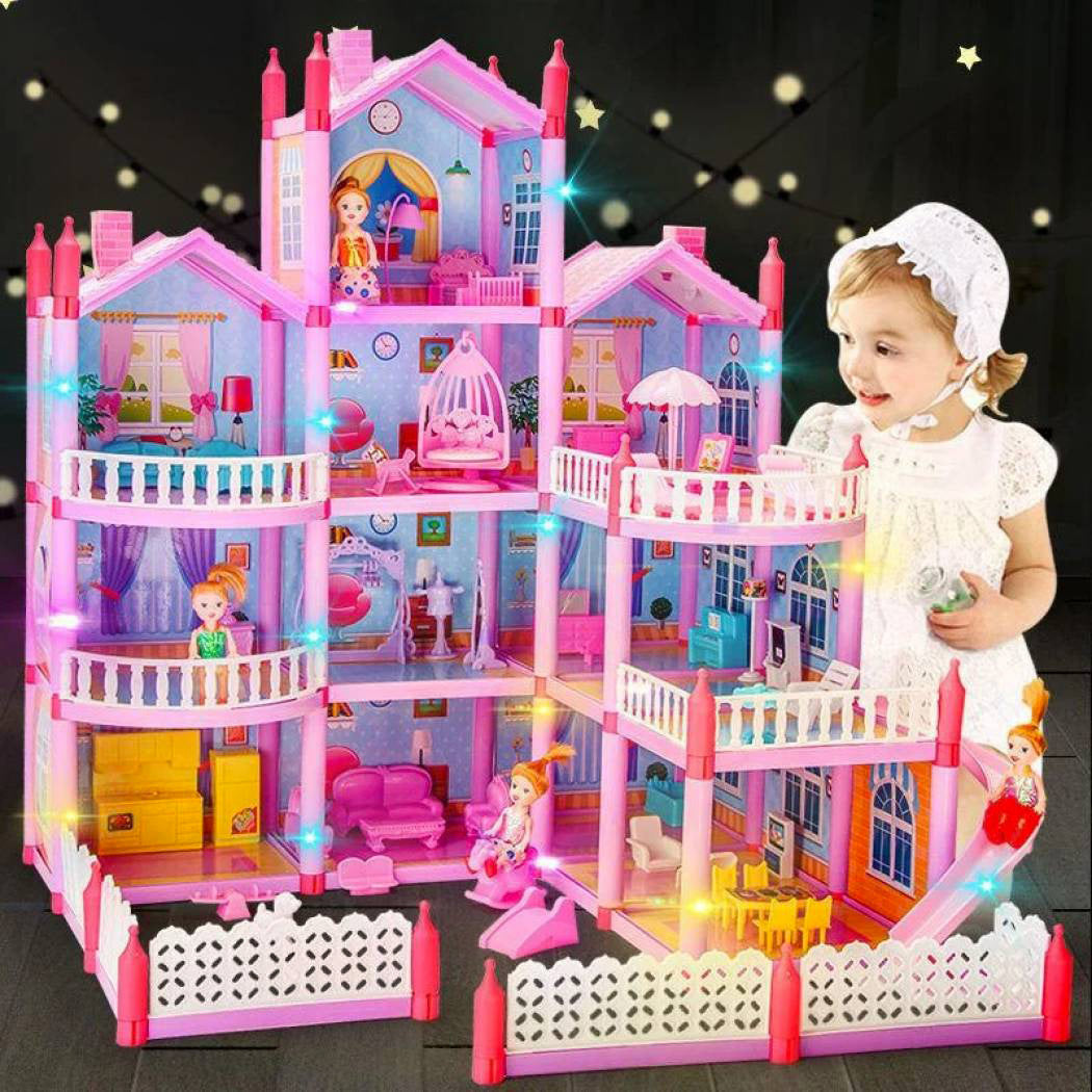 4-Level Dreamhouse Mansion Dollhouse with Furniture and Princess Dolls